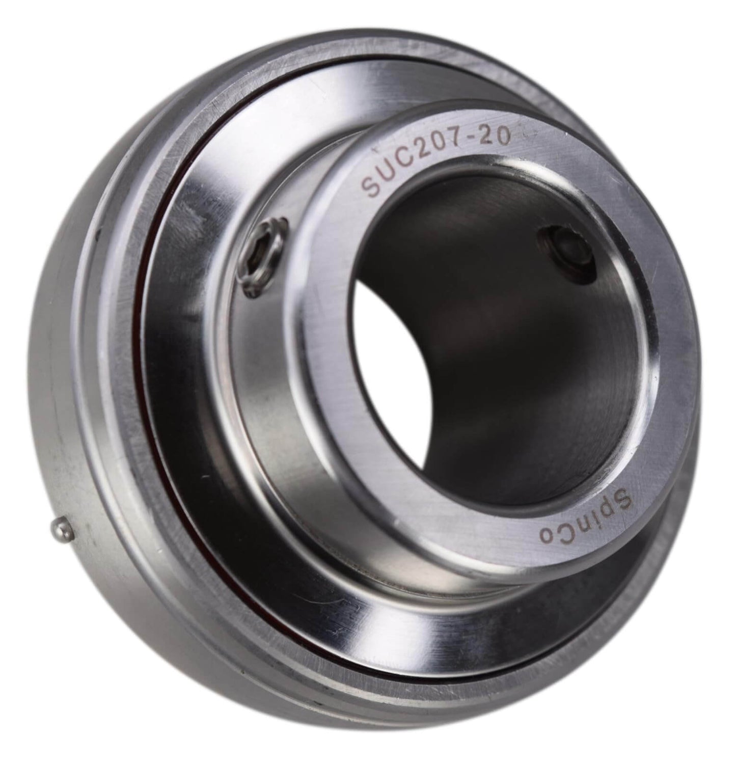 1-1/4 Inch Stainless Steel Insert Bearing With Set Screw Locking, Greaseable, Wide Inner Race, Spherical Outer Race, 440C Stainless Steel, MUC207-20 SUC207-20