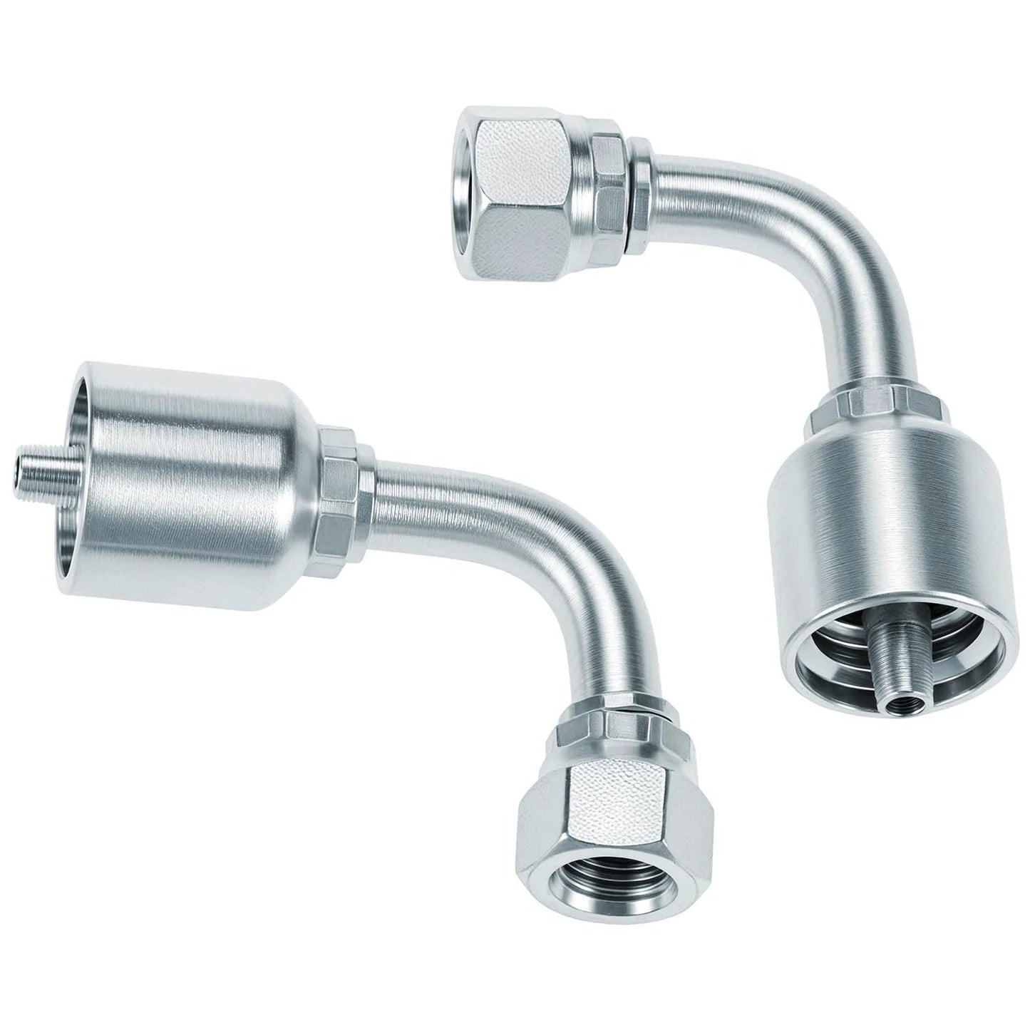 10 Pack 1/4 Inch Hydraulic Fittings Set QWORK 1/4 Inch JIC 37 Degree Female 90 Degree Swivel Crimp Fittings close-up view