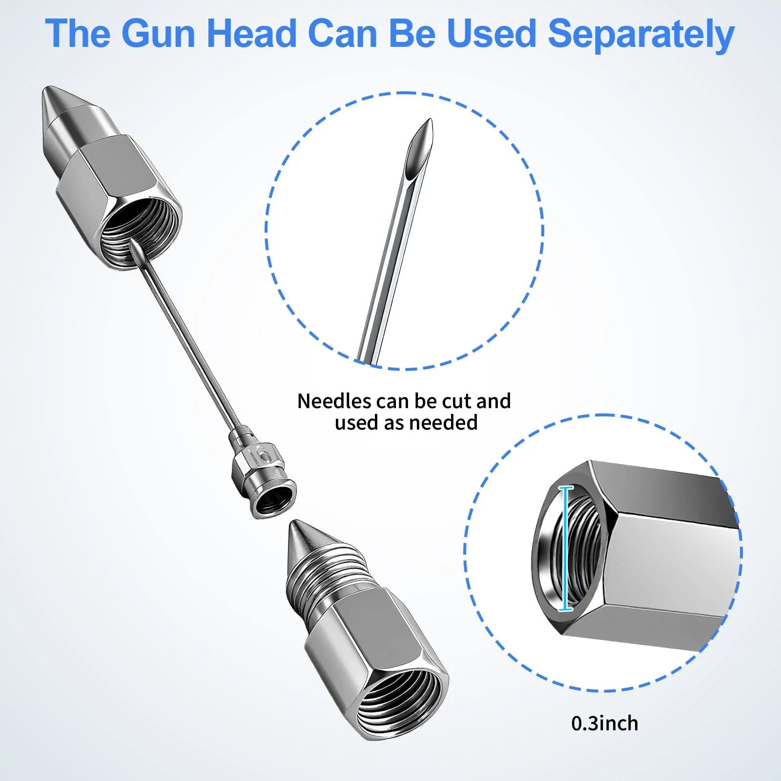 Must Have Pro Grade Grease Gun Needle Tips Kit With Two Needle Nozzles, One Dispenser, One Rubber Joint Fitting, And Detachable Tip For Narrow Tight Spaces, Durable Steel Construction For Auto, Industrial Machinery And Workshop Maintenance parts shown separately