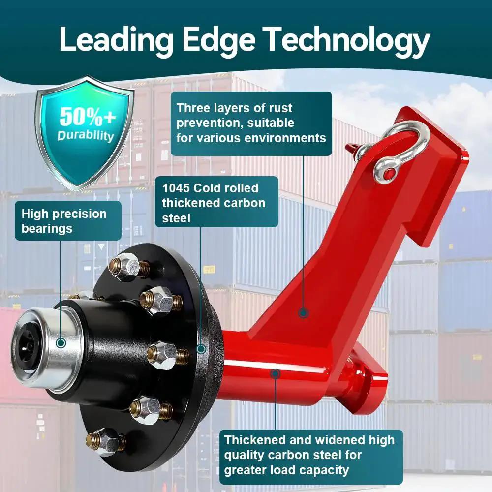 Heavy Duty 2 Pack Shipping Container Wheels Kit With 8-Lug Axles And Ratchet Tie Downs For Moving 20Ft To 40Ft Containers, durable axle close-up.