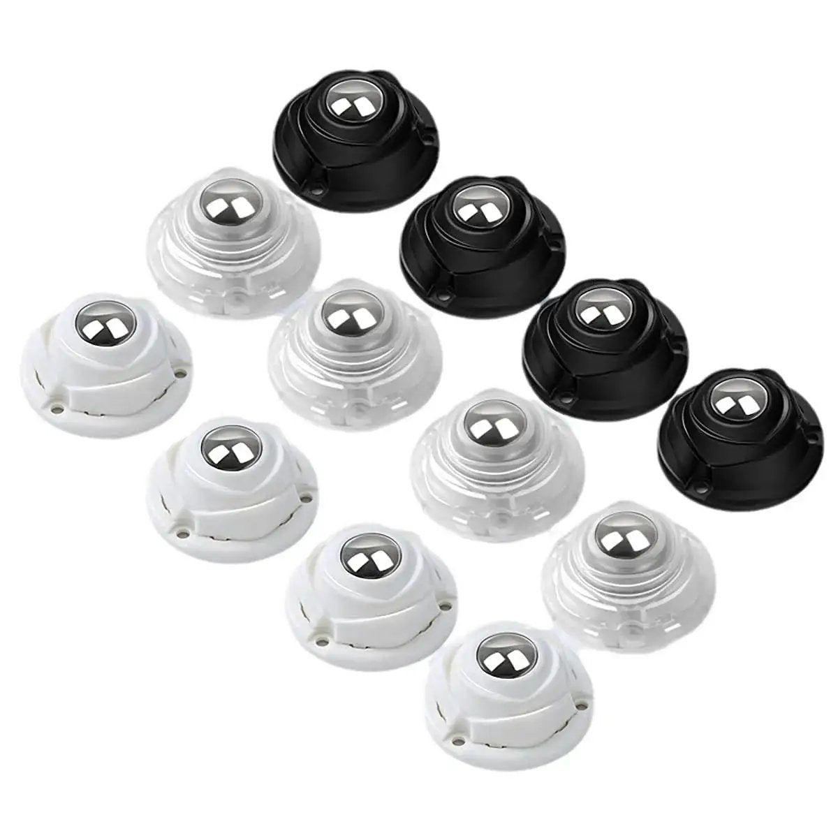 1 Inch Self Adhesive Caster Wheels With Low Profile 360 Degree Swivel Stainless Steel Rollers For Furniture, Appliances, Storage And Mop Buckets, Each Wheel Supports Up To 28 Lbs, Black Finish, 4 Pack, multiple angle view