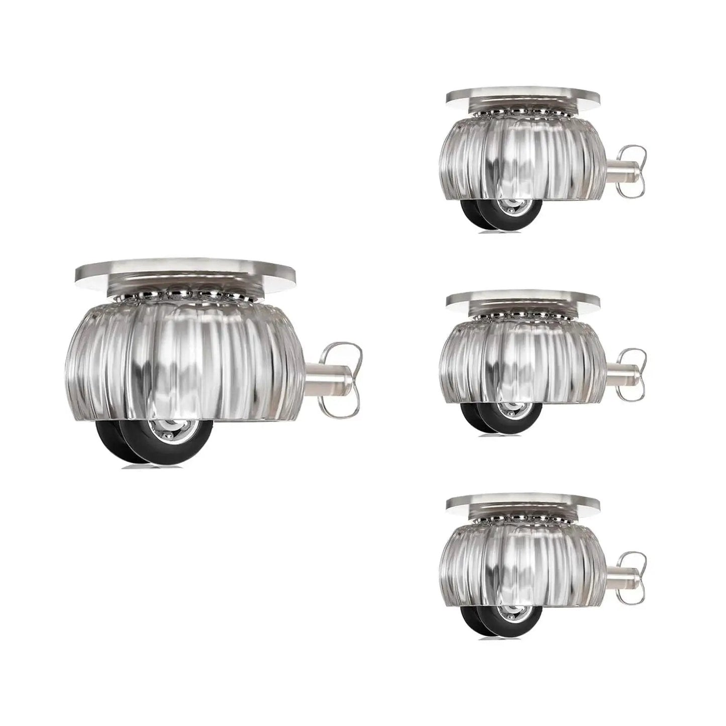Set of 4 self-adhesive caster wheels with brake and 360-degree swivel for appliances and furniture mobility.