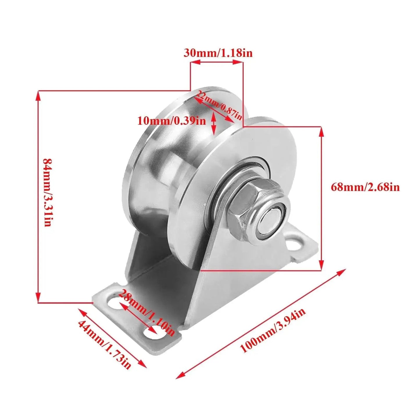 U Groove Gate Track Roller Set With Stainless Steel Construction Heavy Duty Sliding Gate Wheels dimensions detailed view