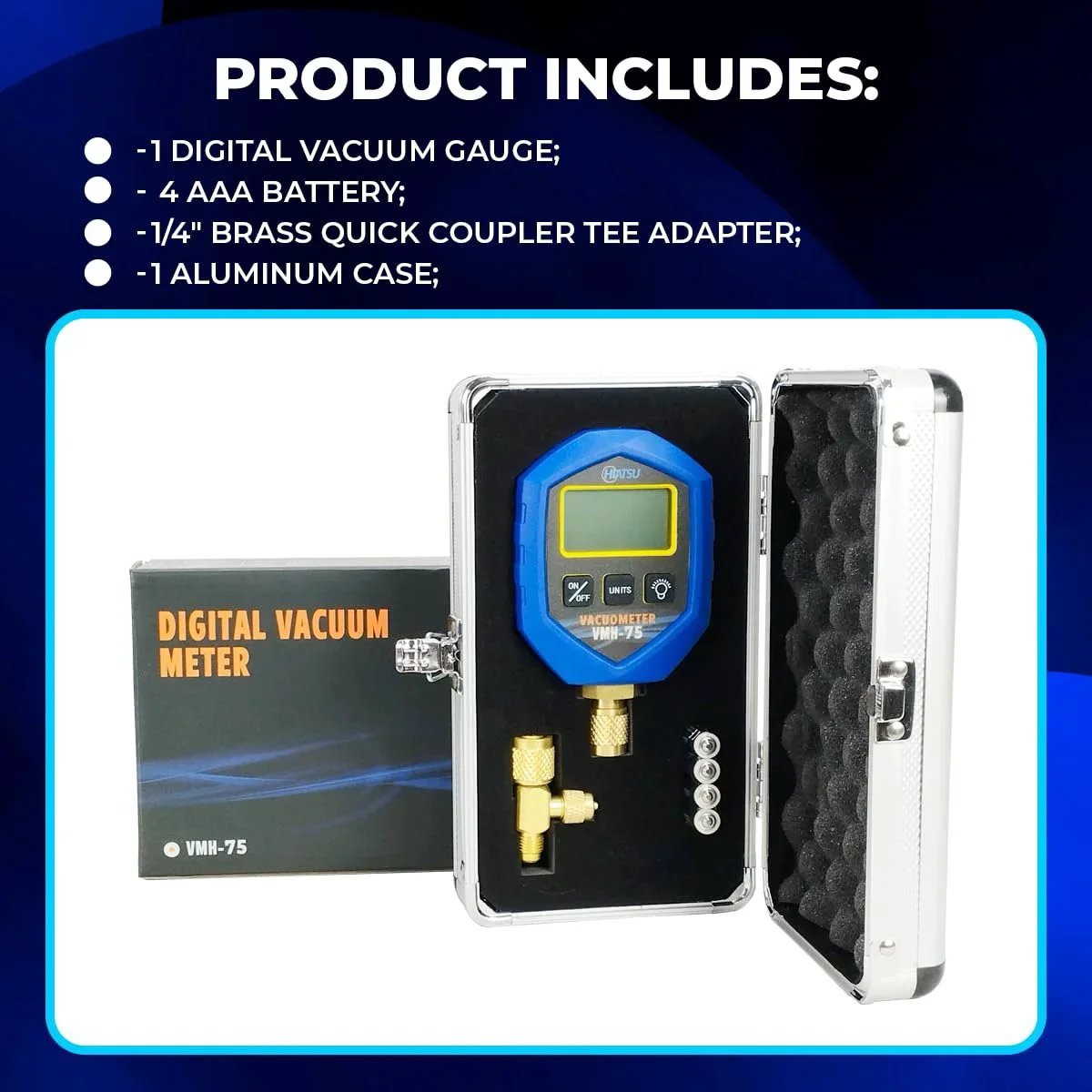 Pro Grade Digital Vacuum Gauge With Aluminum Case For HVAC And Refrigeration, Ultra Wide Range From 1 ATM To 0.1 Pa, VMH-75 Hiatsu