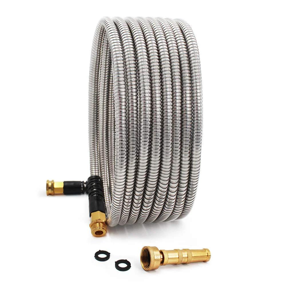 Ultra-Sturdy 25ft Metal Garden Hose Made From 304 Stainless Steel, Flexible And No Kink, UV Resistant All Weather Durability