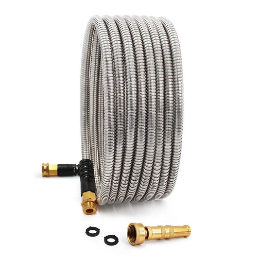 Ultra-Sturdy 25ft Metal Garden Hose Made From 304 Stainless Steel, Flexible And No Kink, UV Resistant All Weather Durability