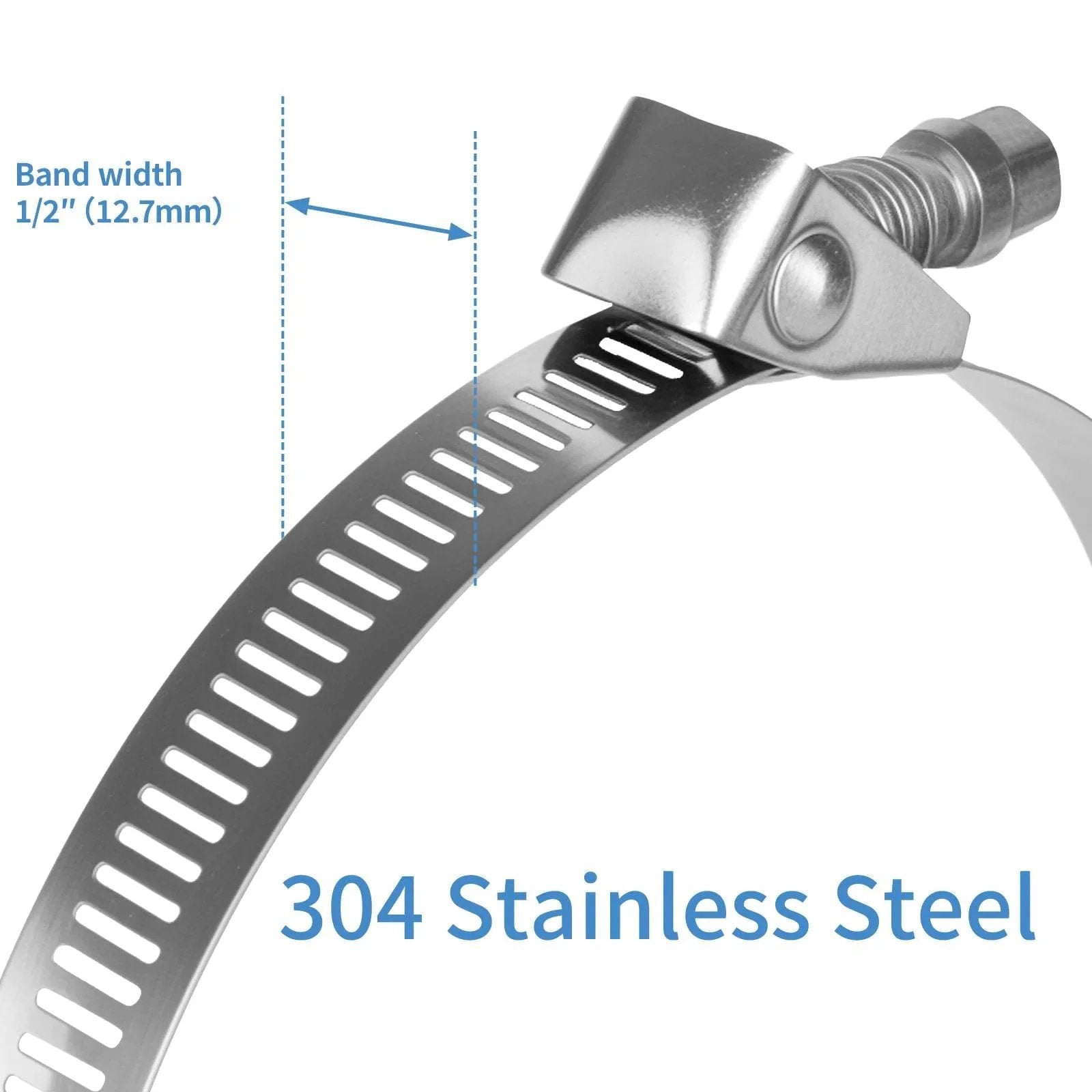 Close-up of 5 Pack Heavy Duty Quick Release Hose Clamps Stainless Steel From One To Four And One Half Inches Adjustable Range