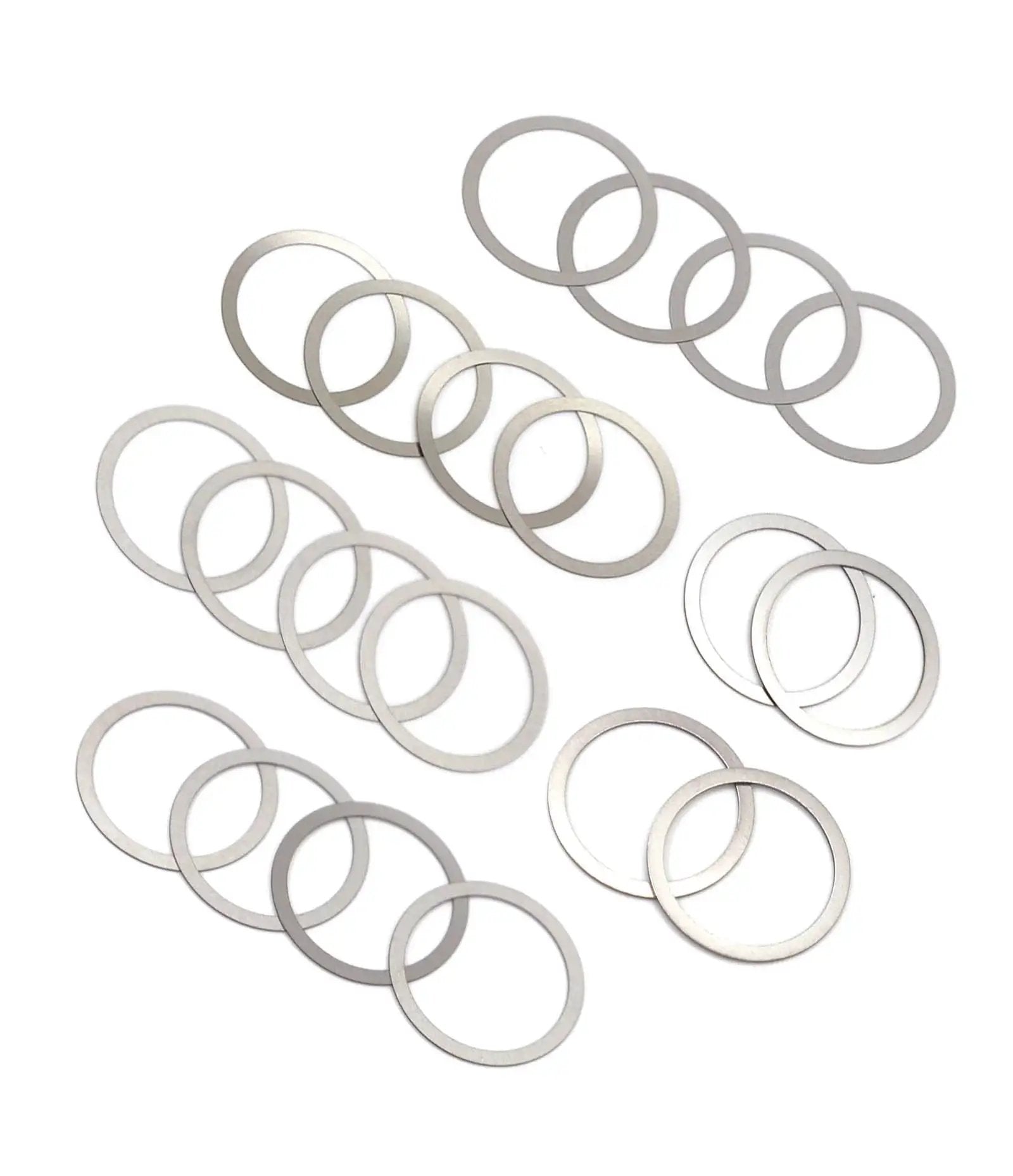 24 barrel shims in stainless steel for timing and alignment for 308 7.62 and 300BLK rifles, pack of 20, on white background