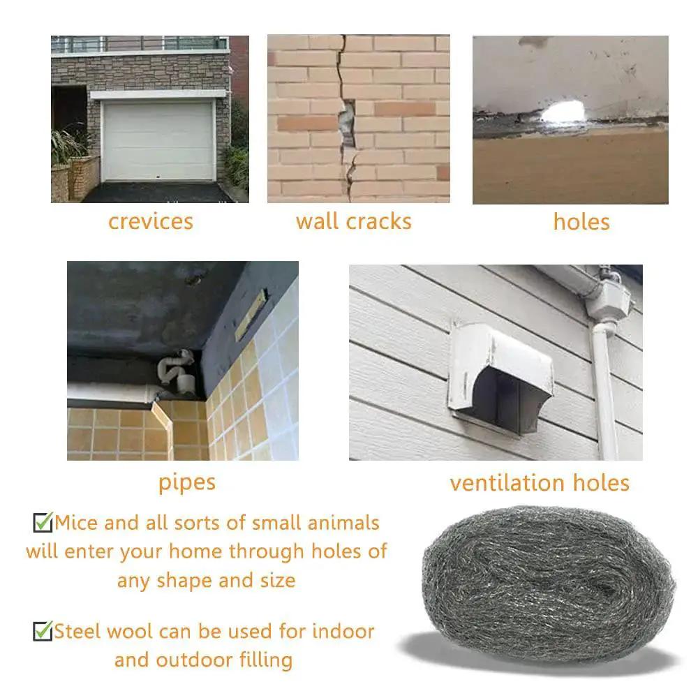 Steel Wool Mice Barrier Gap Filler 2 Pack 3x10 Ft For Holes Vents Siding Garage in use, blocking crevices and cracks.