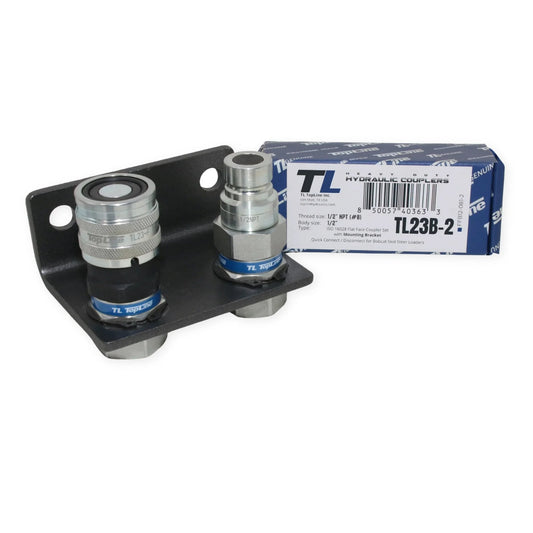 Half Inch Hydraulic Quick Connect Coupler Set Flat Face Half Inch NPT ISO 16028 Built Tough Heavy Duty Steel Includes Mounting Bracket