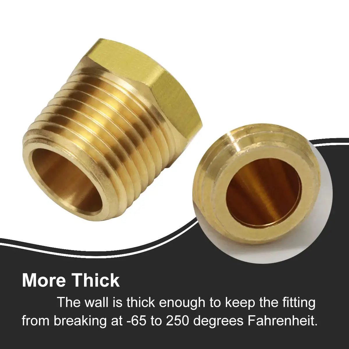 Close-up of One Half Inch NPT Male To One Eighth Inch NPT Female Reducing Brass Pipe Fitting With Hex Head Bushing Adapter, Boeray