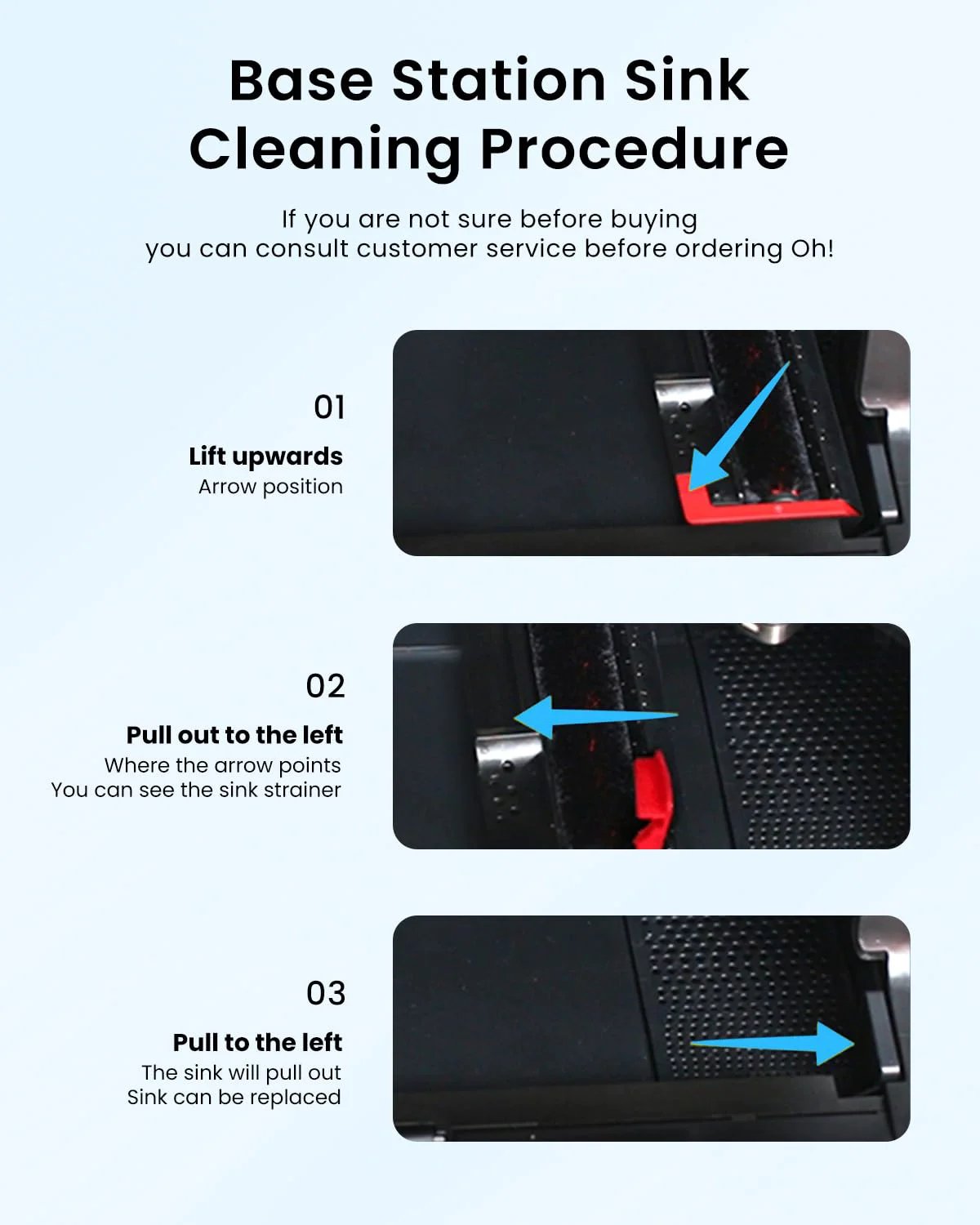Base station sink cleaning procedure for S7 Max Ultra Roborock vacuum dock filter replacement guide with step-by-step instructions.