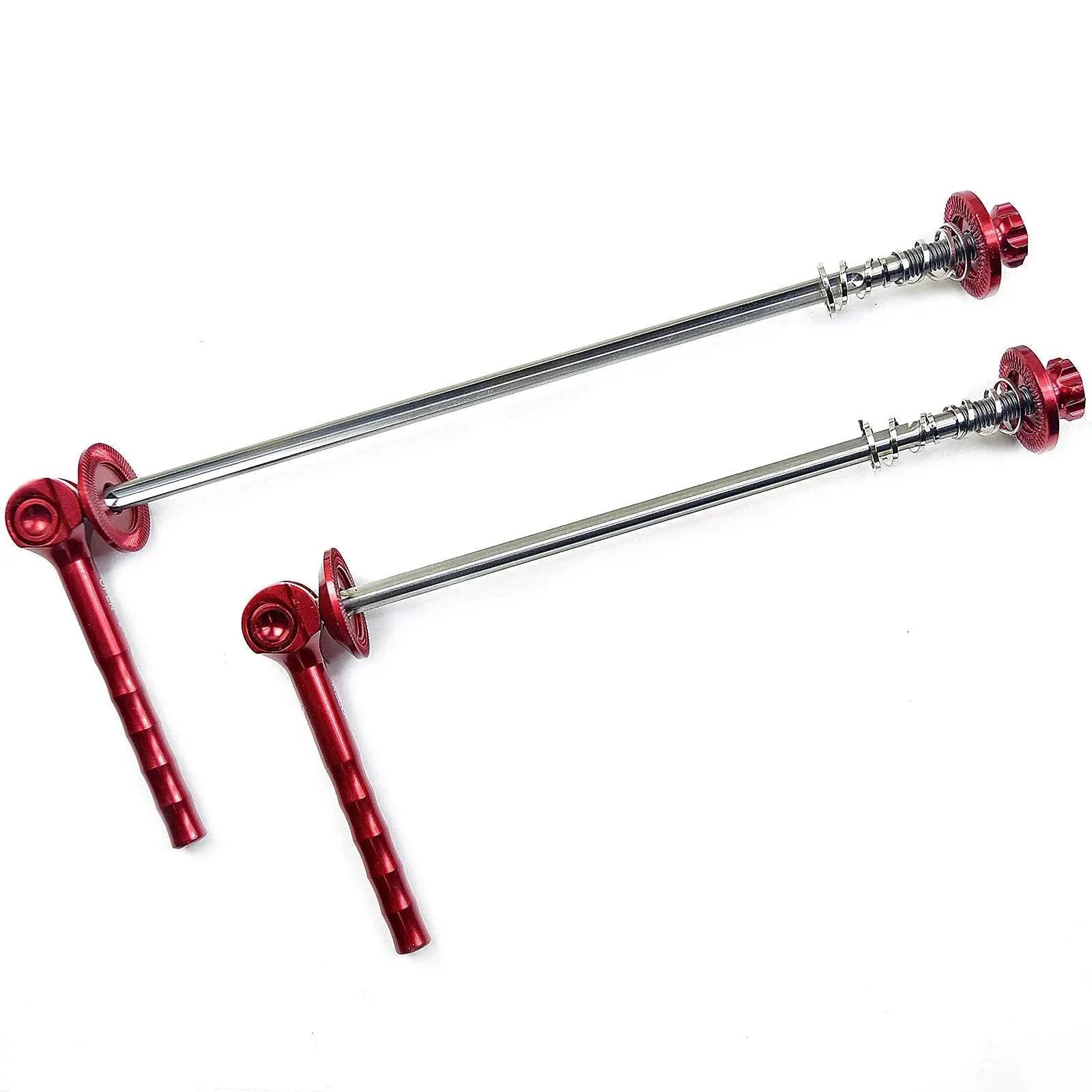 World's Lightest Quick Release Wheel Skewer Set in Red by OMNI, 40.8 Grams Per Set, CNC Aluminum Levers, Y Cut Titanium Axles