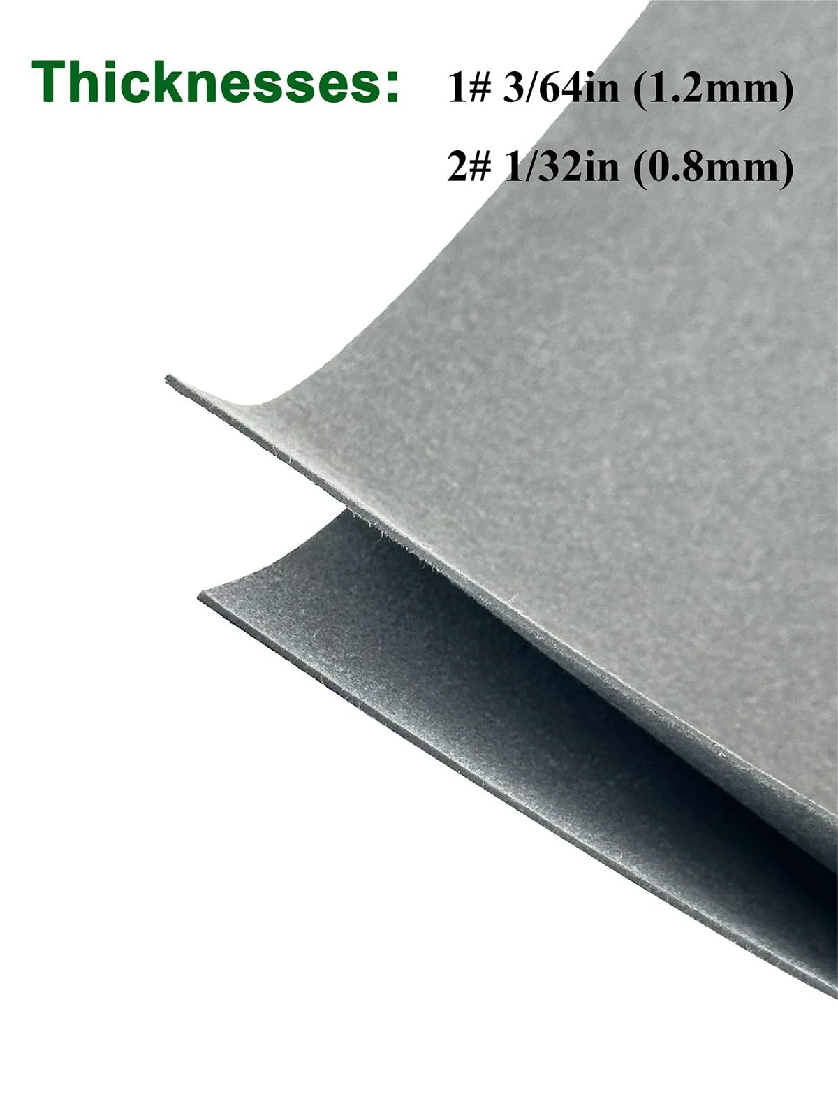 Close-up of 2 sheets from Gasket Material Cork Rubber Paper Sheets Set For Gasoline Diesel Engines Non Asbestos DIY Small Engine Sealing Pack With 4 Sheets For Rebuilds And Sealing High Flex Cork Rubber Sheet Kit For Automotive And Motorcycle Use Yamakato with thicknesses labeled 1/32 in and 3/64 in