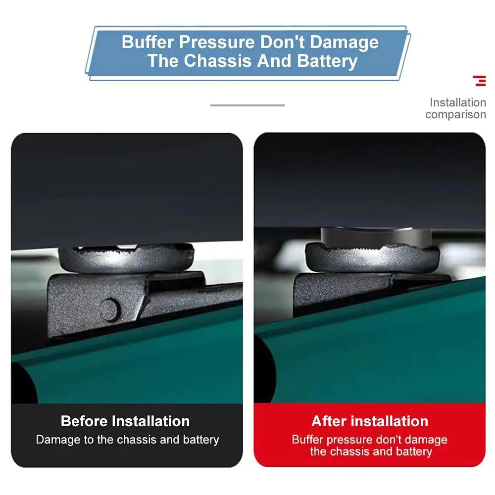 Installation comparison of Jack Pad Set For Tesla Models 3 S X Y With Durable Rubber Pucks And Case 4 Pack on vehicle chassis.