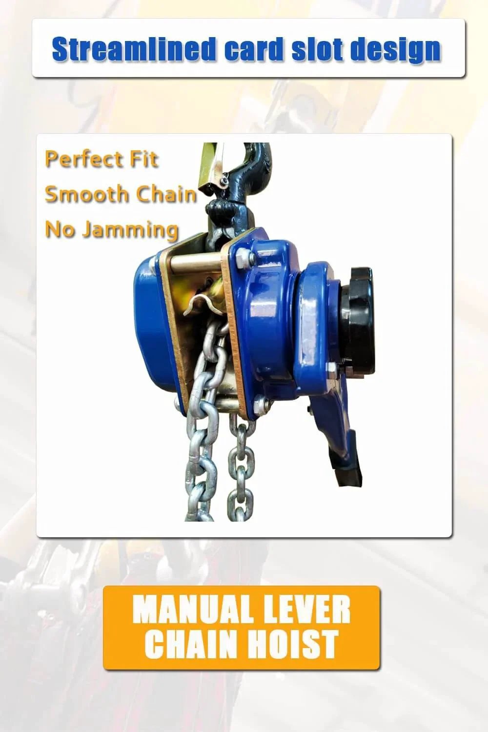 Manual lever chain hoist with streamlined card slot, smooth chain. Lever Chain Hoist 2200 Lbs Capacity With 10 Ft Lift Height