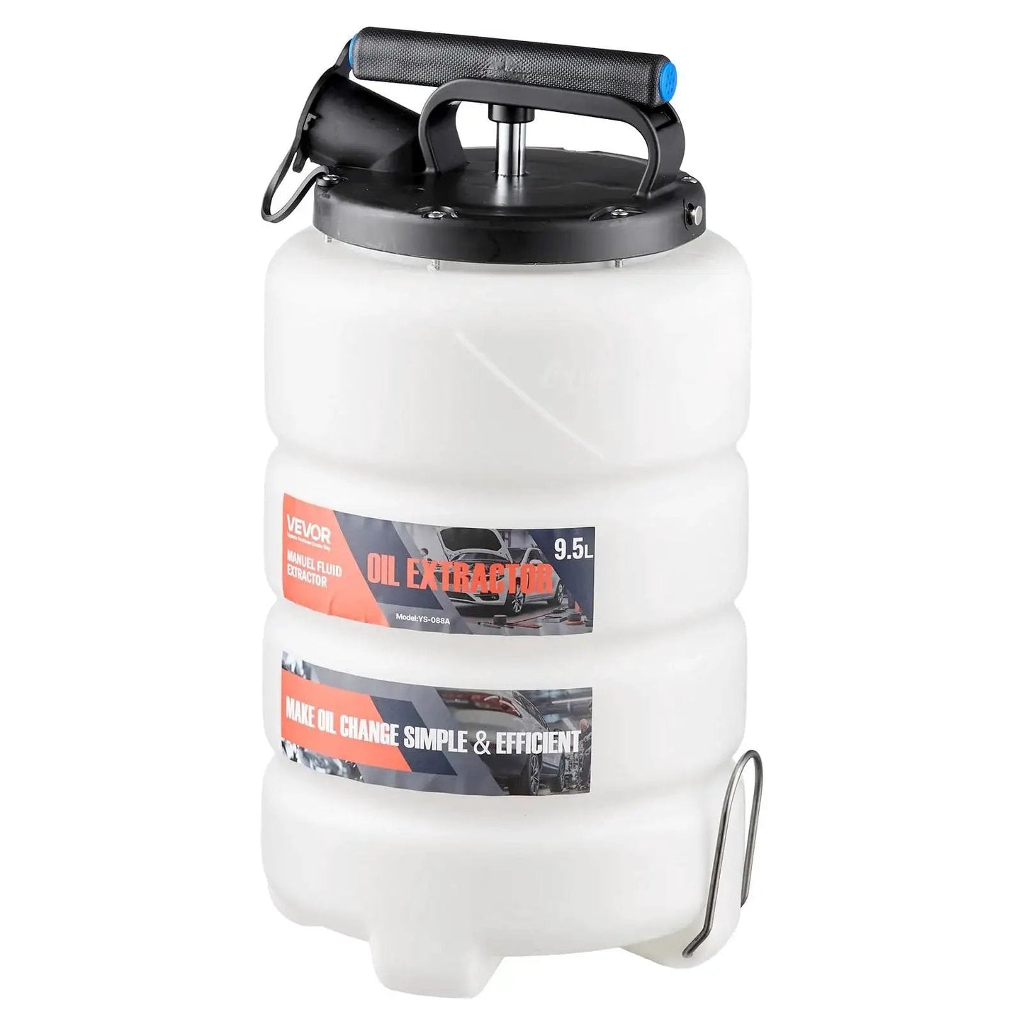9.5 L Manual Oil Change Fluid Extractor Pump With Long Hose And Extension Tubes, white container with handle