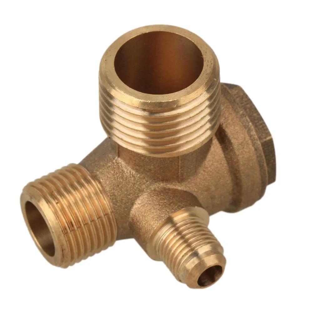 Three Port Brass Check Valve For Air Compressors, Male Threaded Replacement Fittings, High Flow Central Pneumatic Attachments