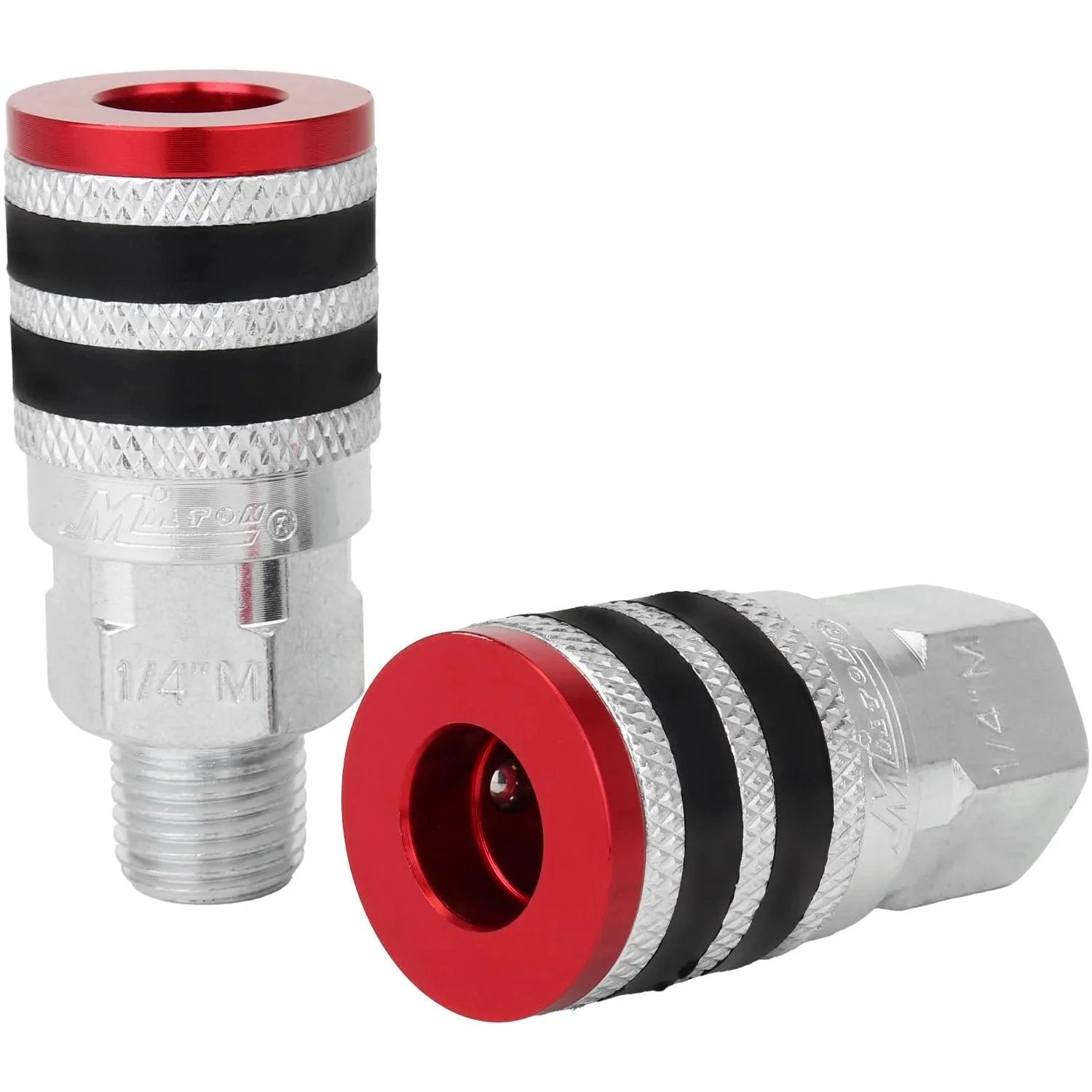 Front view of Colorfit M Style Coupler And Plug Kit With Rubber Bumpers 7 Piece Heavy Duty Set For Quarter Inch NPT Quick Connect Hose Fittings