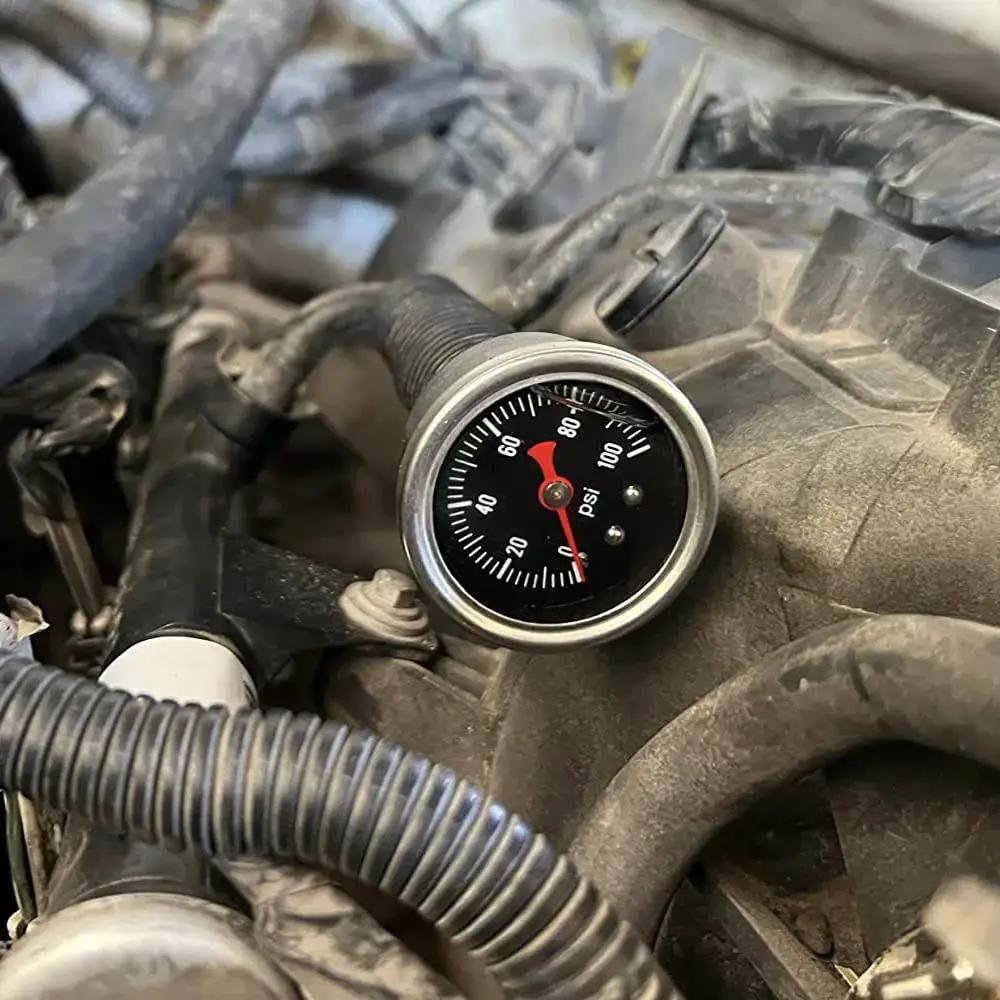 Universal Manual Inline Fuel Pressure Regulator Gauge Liquid Filled Adjustable Zero To One Hundred PSI One Eighth Inch NPT installed