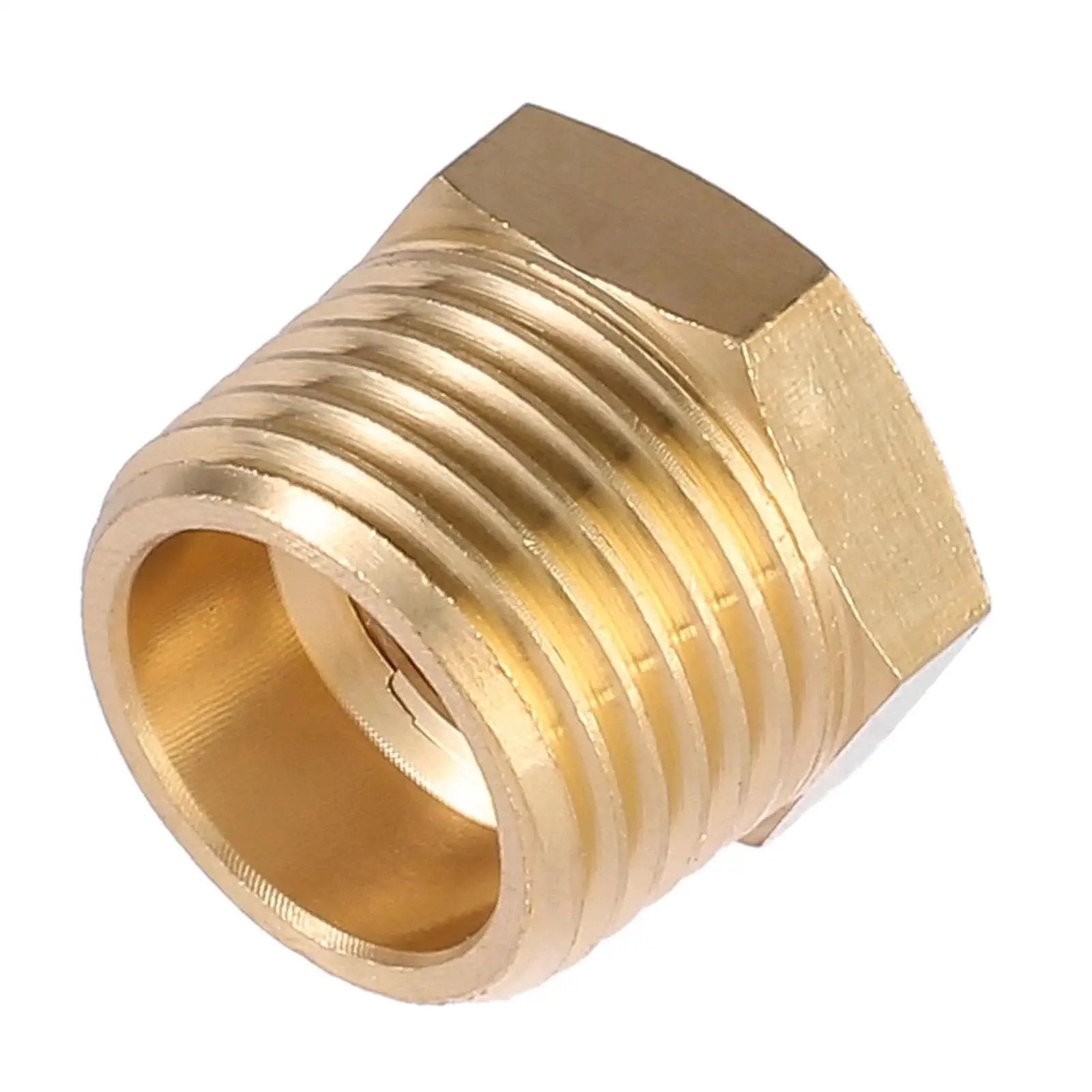 Brass NPT Reducer Bushing 1/2 Inch Male To 1/4 Inch Female Reducing Pipe Fitting close-up, hexagonal solid brass design