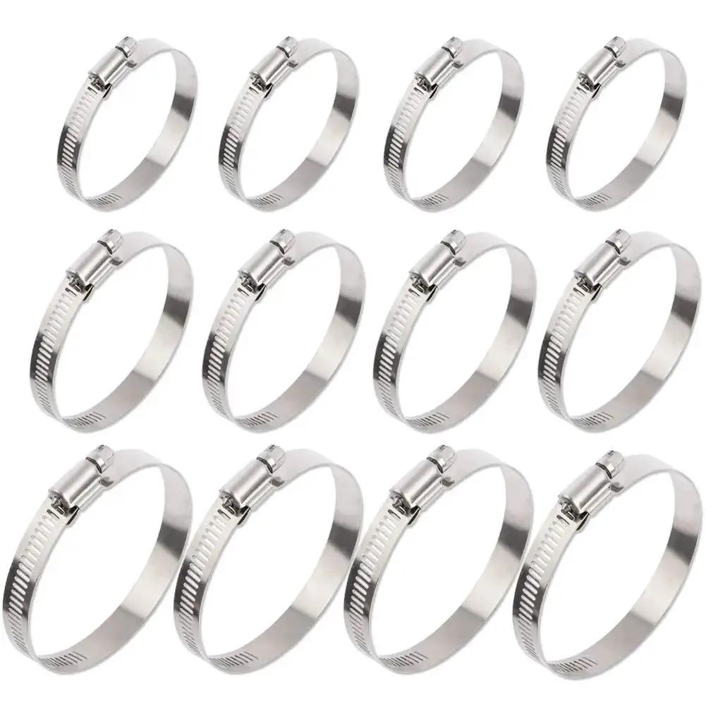 Stainless Steel Adjustable Worm Gear Hose Clamp Kit For 27 To 102mm Range, 12-Piece Silver Assortment By ISPINNER
