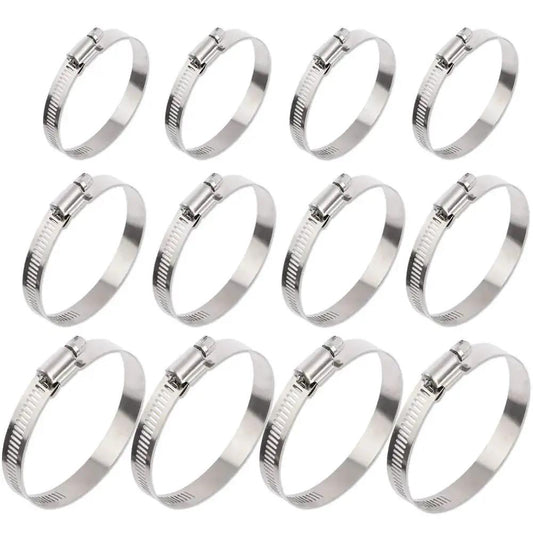 Stainless Steel Adjustable Worm Gear Hose Clamp Kit For 27 To 102mm Range, 12-Piece Silver Assortment By ISPINNER