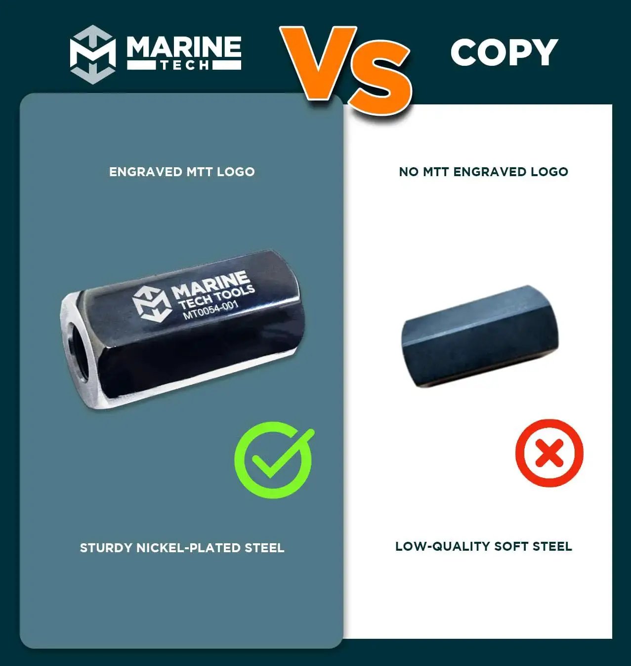 Comparison of nickel-plated steel Marine Tech Tool vs a soft steel copy for Prop Shaft And Bearing Housing Remover Tool For Outboard Motors