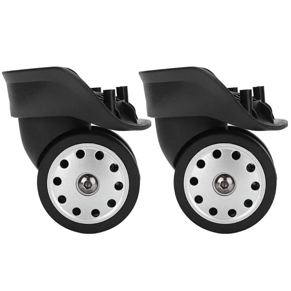 Multihole Suitcase Wheel Set In Black Universal Luggage Replacement Wheels Pair With Braked Stop Function Durable And Impact Resistant