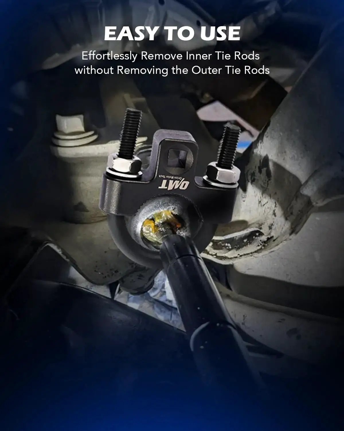 Inner Tie Rod Removal Tool Eighth Inch Square Drive Fits 27 To 44 Mm Ends installed on car steering system