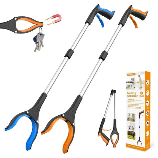 32 Inch Foldable Grabber Reacher Tool 2 Pack With 360 Degree Rotating Jaw And Magnet, lightweight design for seniors