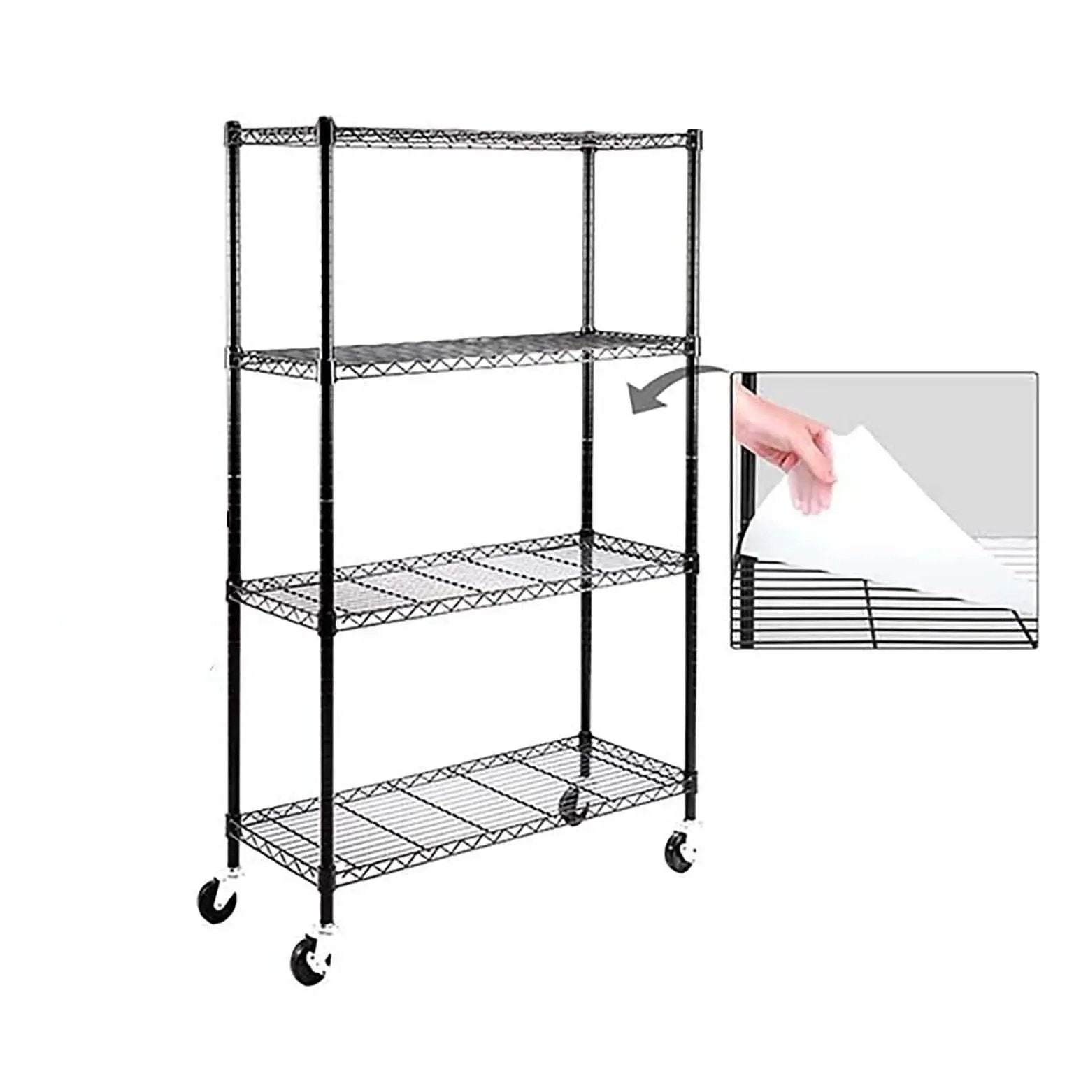 Metal rack shelving unit with 3 Inch Universal Threaded Casters Set Of 4 with Brake Locks, heavy-duty steel, and premium rubber wheels.