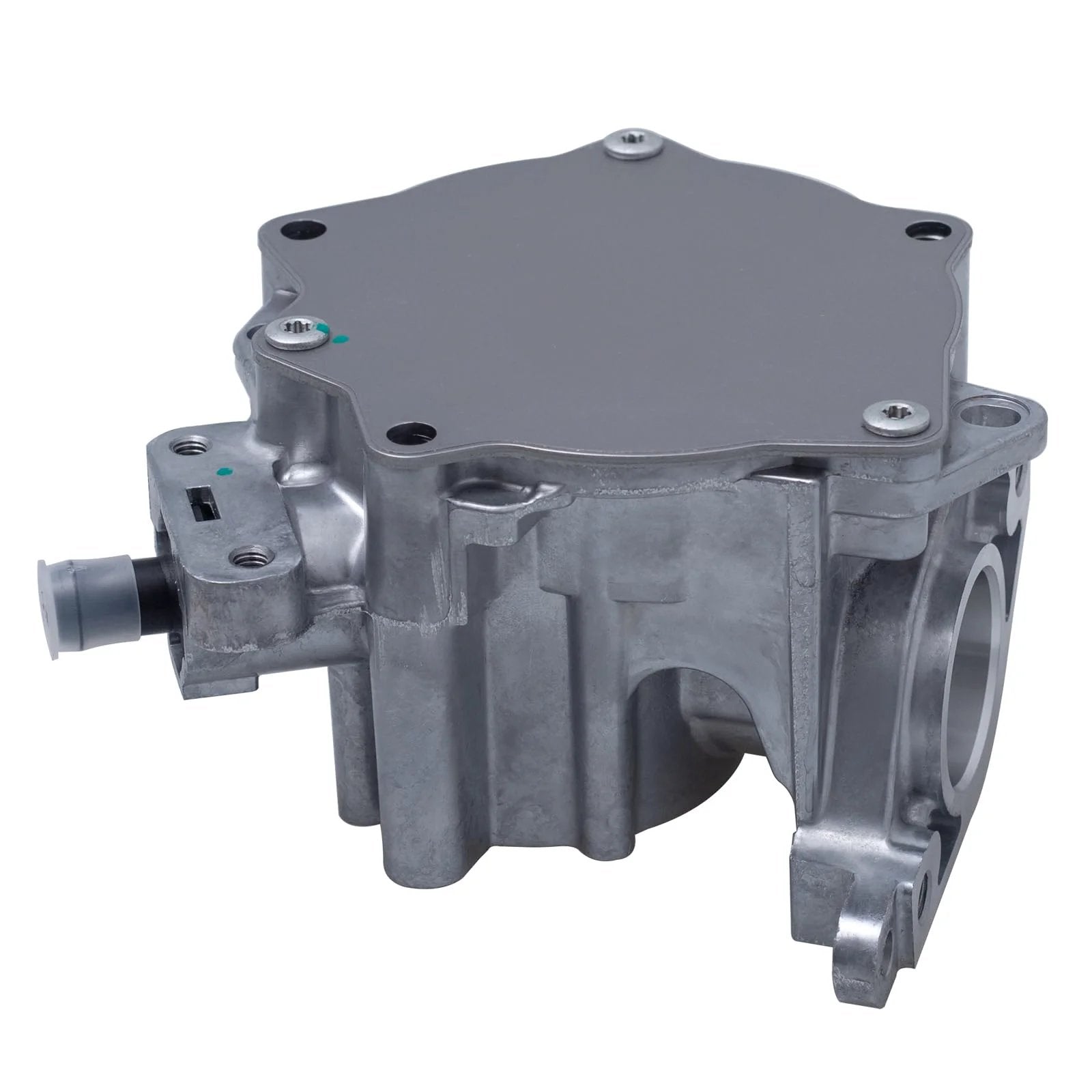 Side view of Top Rated Premium Brake Vacuum Pump For Audi 2.0L Turbo Models 2009 To 2016 A4 A5 Quattro A6 Q5 Q3 TT Quattro With OE 06J145100C