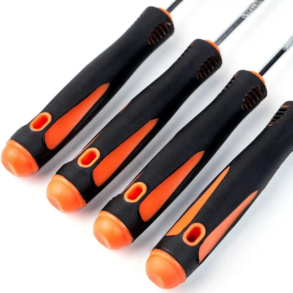 Close-up of ergonomic grips on tools from 9 Piece Precision Hook And Pick Set With Scraper For Car And Home DIY Repairs Easy Auto Seal O Ring Removal