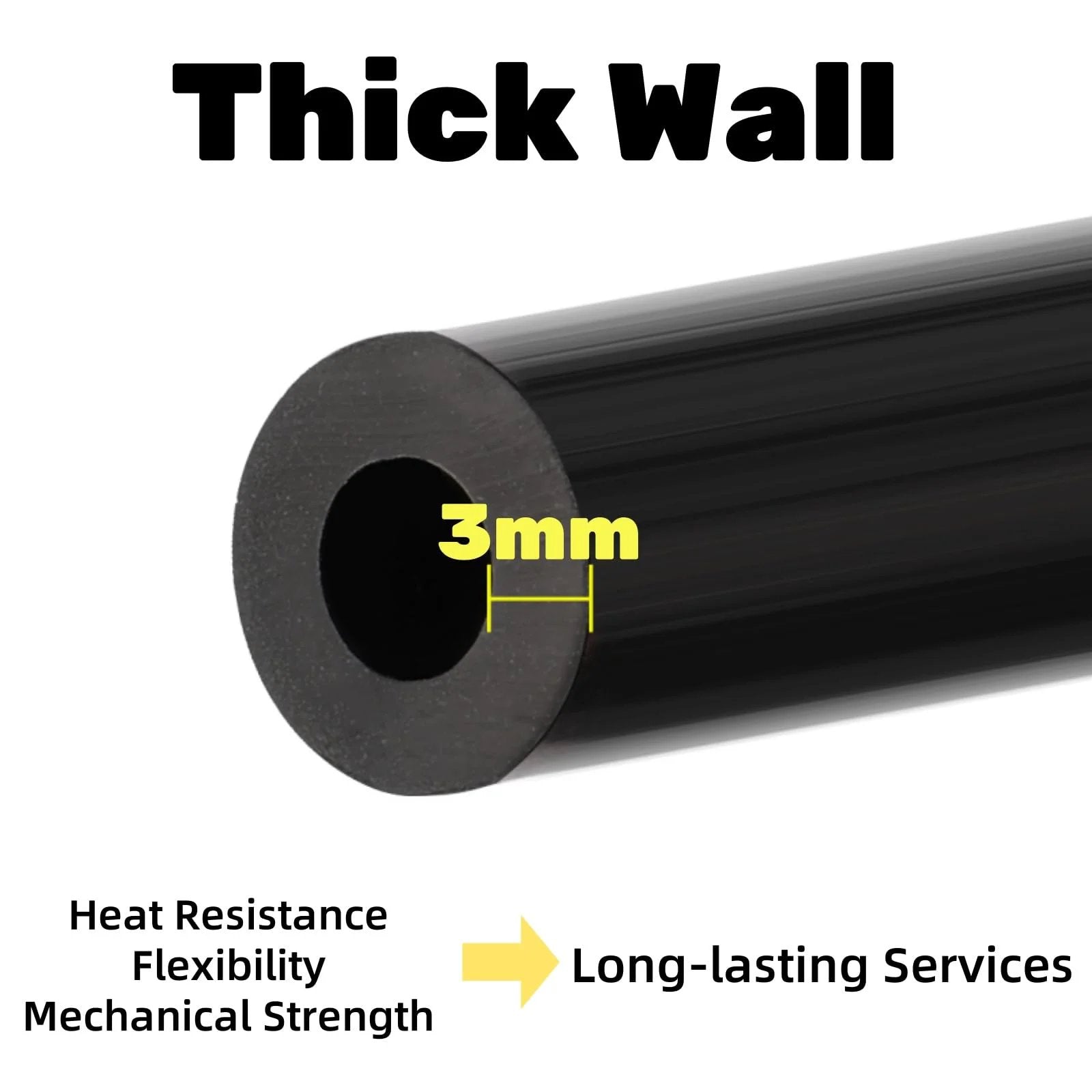 Cross-section of thick wall silicone hose showing 3mm thickness, part of the Six Piece Silicone Vacuum Hose Kit With Five Foot Lengths