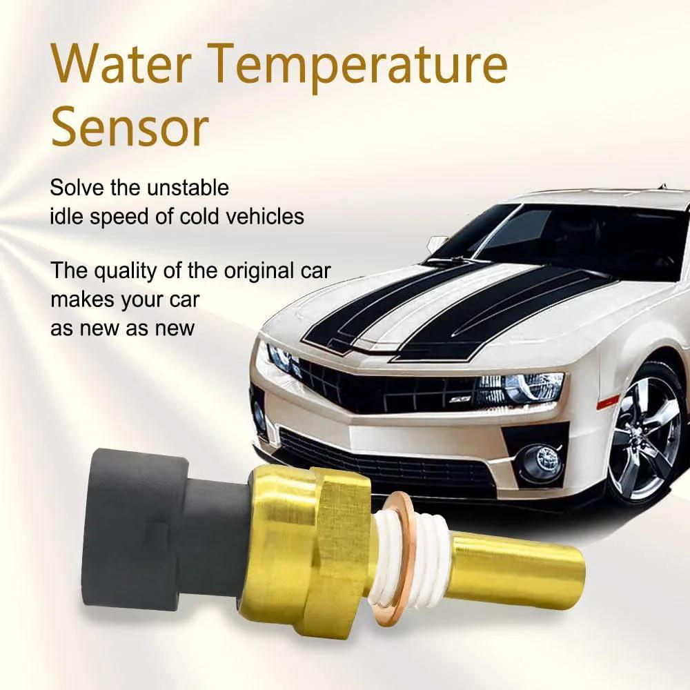 Engine Coolant Temperature Sensor Compatible With Chevy Cavalier Cobalt Equinox Express Silverado 1500 2500 HD 3500 GMC Sierra Pontiac G5 Saturn OEM Equivalent Replacement 12608814 2134333 15326388 19236568 product with car image background