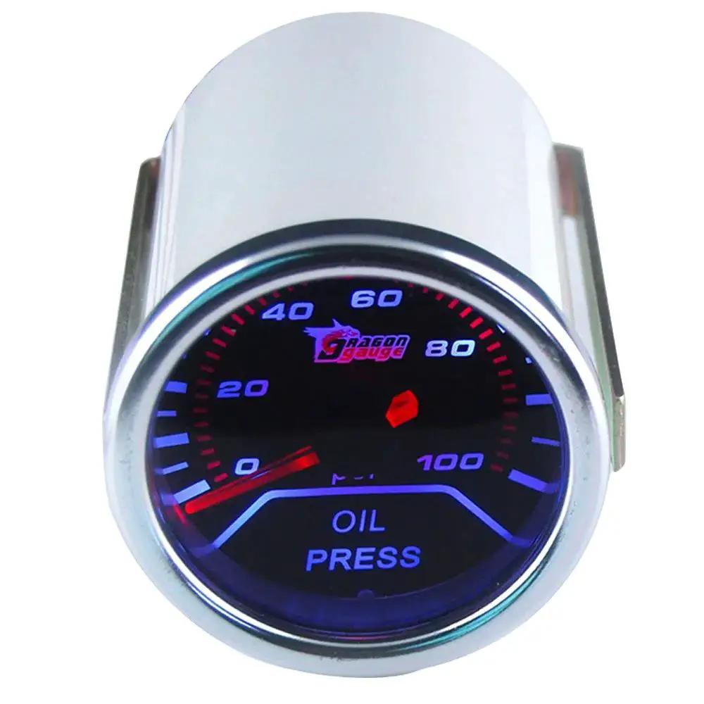 2 Inch 52mm Oil Pressure Gauge For Cars With Red LED Needle And Super White Display DC 12V front view