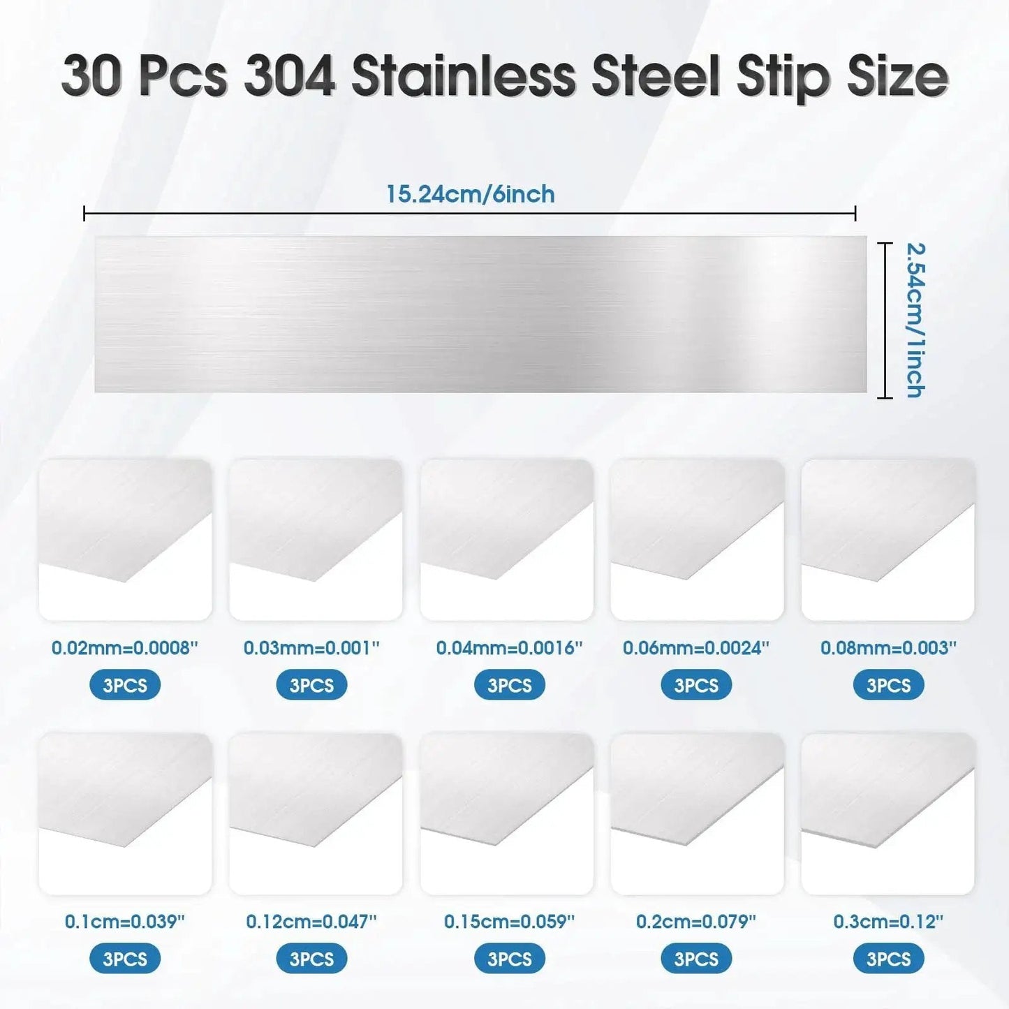 Leveling Shims Set For Precision Alignment In Machinery And Automotive With 30 Pcs Of 304 Stainless Steel Strips in Ten Thicknesses