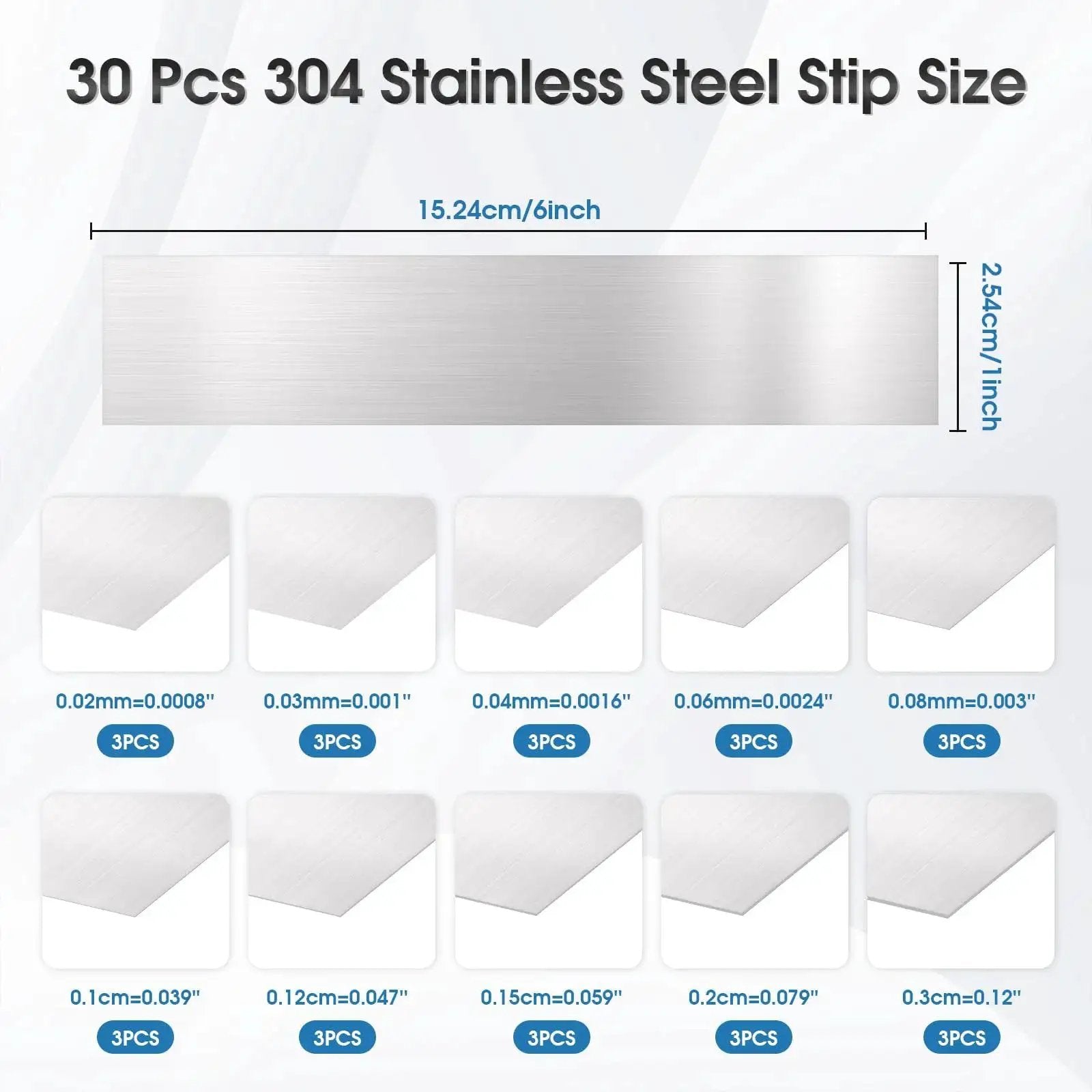 Leveling Shims Set For Precision Alignment In Machinery And Automotive With 30 Pcs Of 304 Stainless Steel Strips in Ten Thicknesses