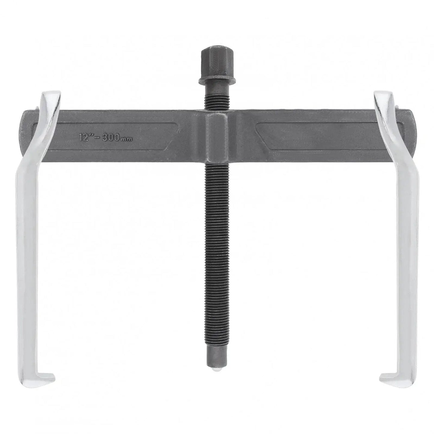 Front view of a 12 Inch Two Jaw Gear Puller With Adjustable Clamping Depth And Reversible Pulling Action For External And Internal Removal