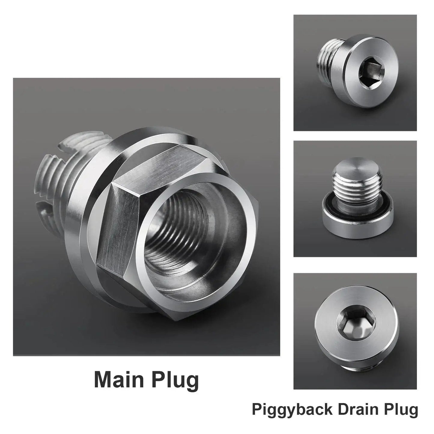 Oversize Piggyback M14.1-1.5 x 15mm Stainless Steel Oil Drain Plug Kit for Oil Pan Thread Repair Self-Tapping, Easy Fix, multiple views