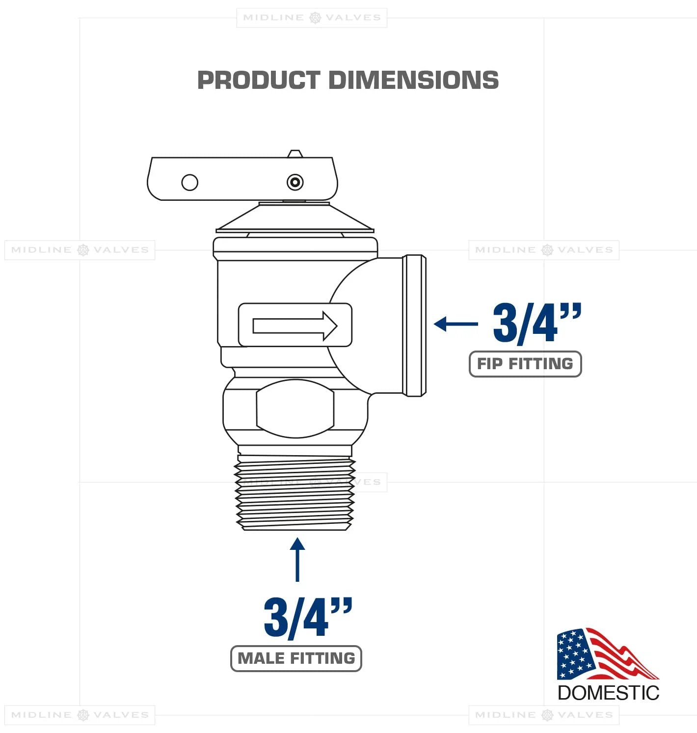 Diagram of 3/4 inch FIP to MIP Pressure Relief Valve For Tankless Water Heater Heavy Duty Forged Brass Lead Free Dezincification Resistant