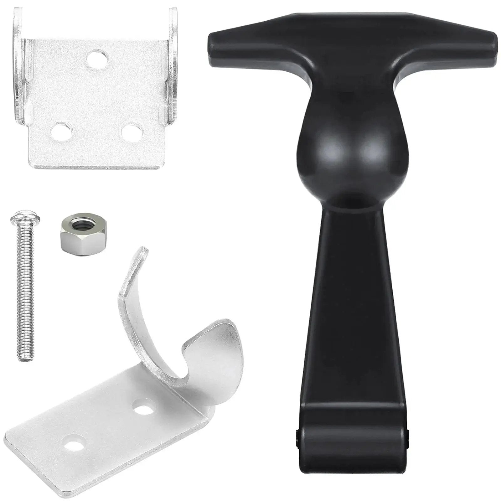 Elastic Rubber Hood Latch Set With Stainless Brackets And T Handle, showing latch components and stainless steel brackets