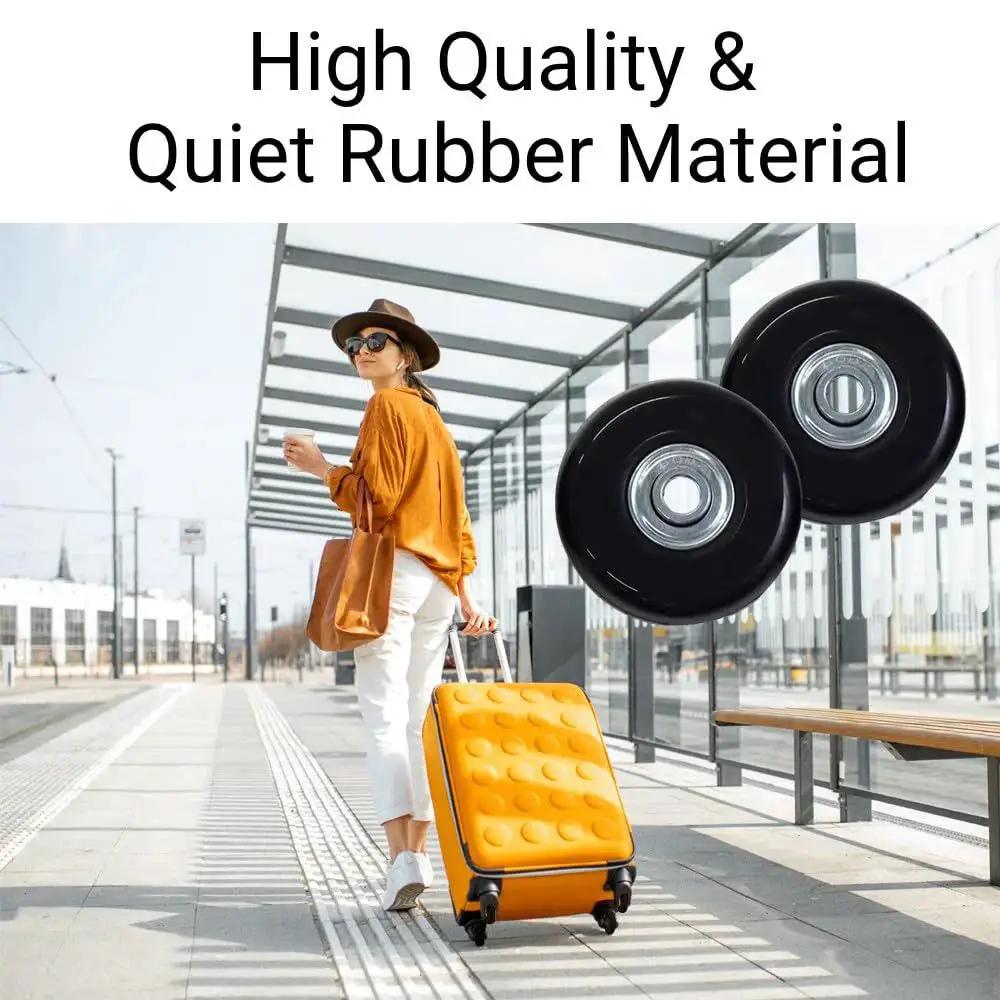 Luggage Wheels Replacement Set Of 4, 40mm X 18mm Universal Fit For Suitcases And Carts, displayed with a yellow suitcase