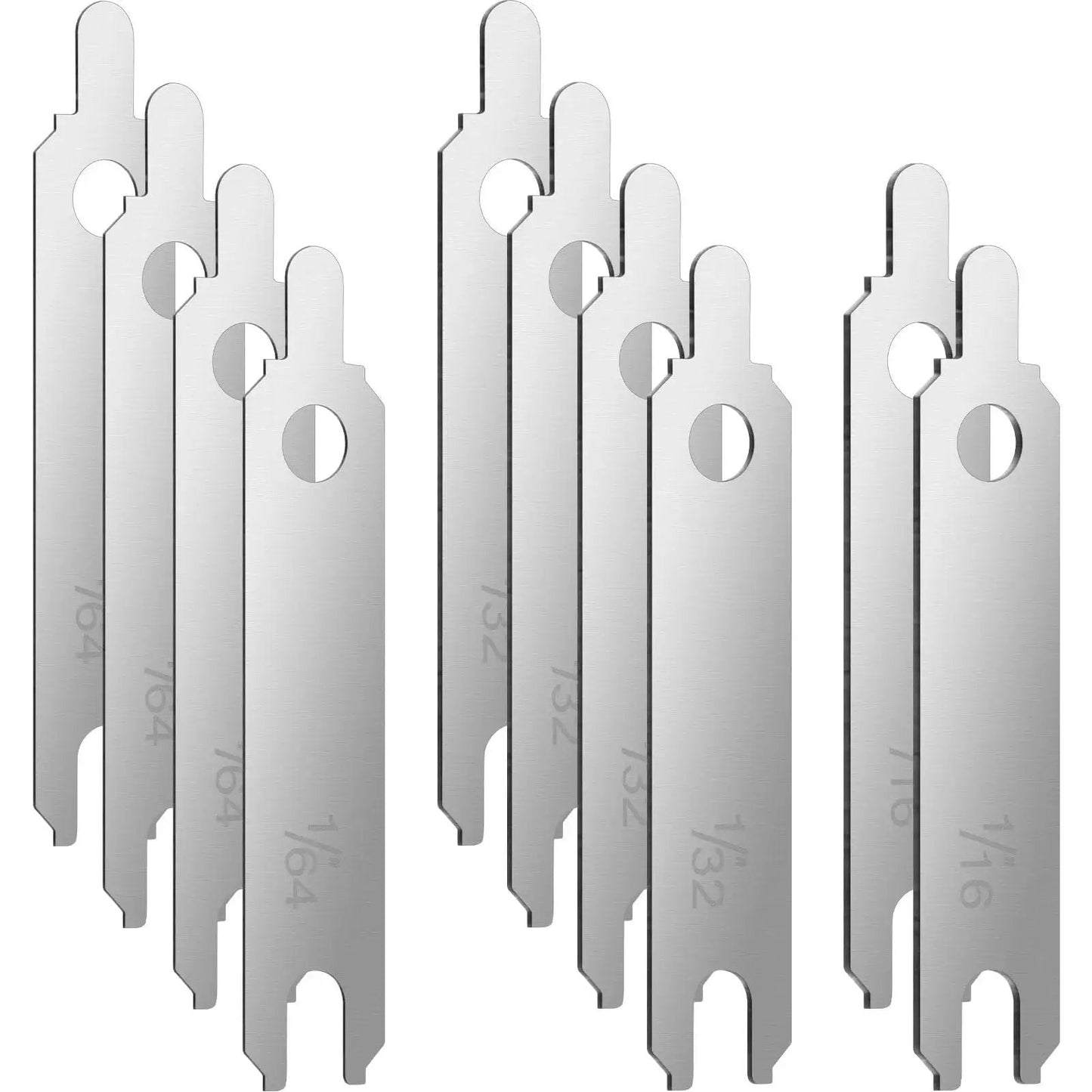 Starter Alignment Shim Kit 10 Pcs Stainless Steel 304 1/64 1/32 1/16 Universal, showing various shim sizes in metallic finish.