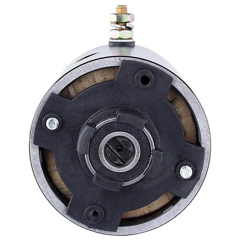 12V Hydraulic Pump Motor For RV Levelers Replacement 11-212-440 CCW Shaft front view showing slotted shaft and connections.