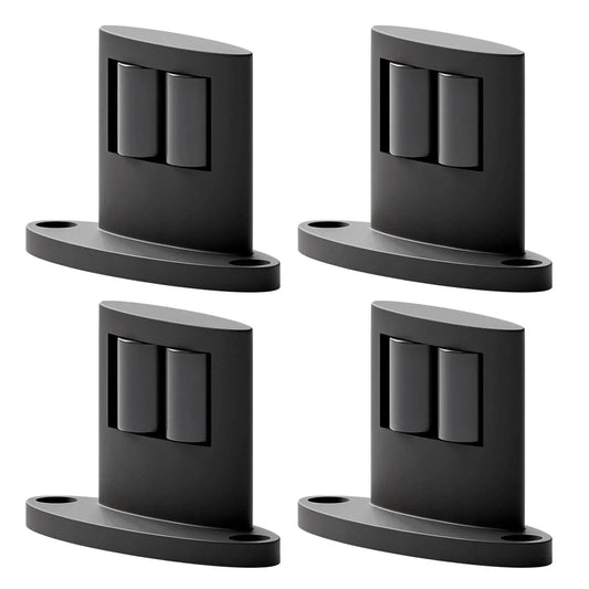Set Of Four Sliding Barn Door Bottom Floor Guides With Double Sided Roller Design For Smooth Quiet Operation In Durable Aluminum Alloy Floor Mounted Black Finish