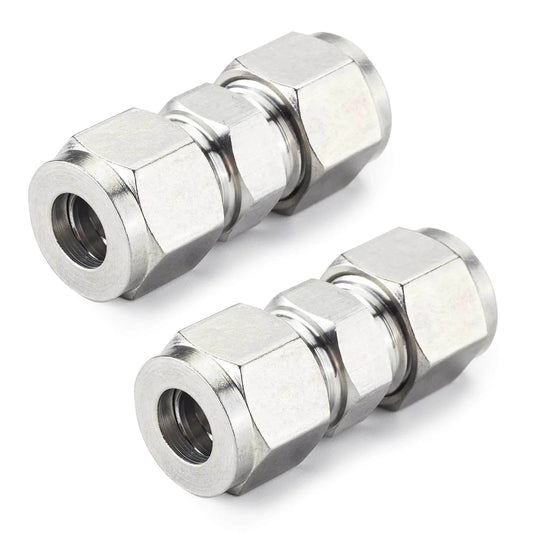 304 Stainless Steel Compression Tube Fitting Union For Three Eighths Inch Outside Diameter Tubing Set Of Two