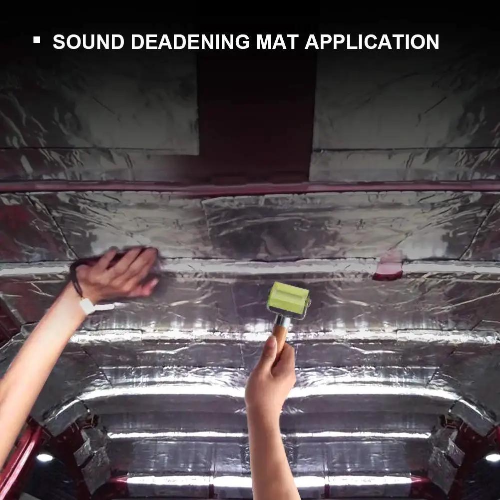Hands using Bearings Equipped Seam Roller For Automotive Car Audio Sound Deadening And Heat Abatement Mat Wallpaper Application