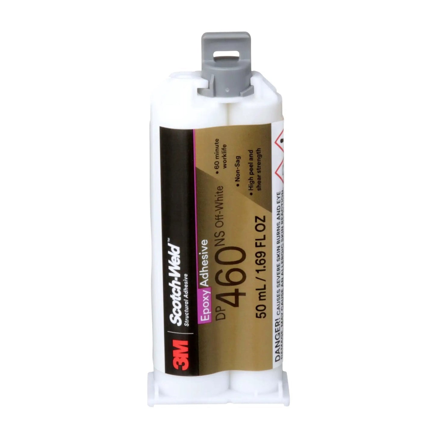 DP460NS Epoxy Adhesive White 50 mL Cartridge For Metal Wood Ceramic Glass And Select Plastics, product front view.